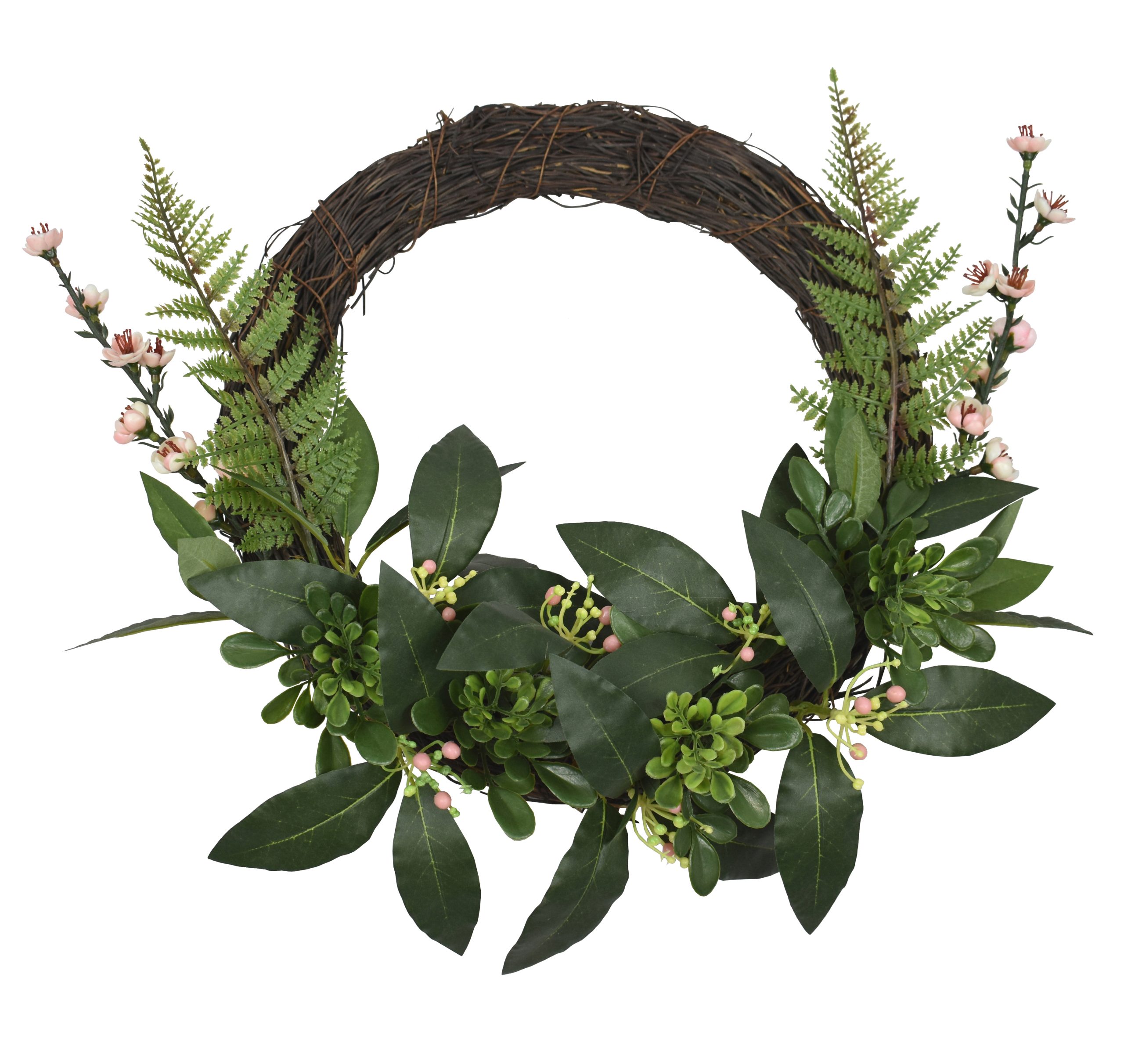 14″ UV Resistant Plastic Cherry Blossom Assorted Full Wreath w/40Lvs.