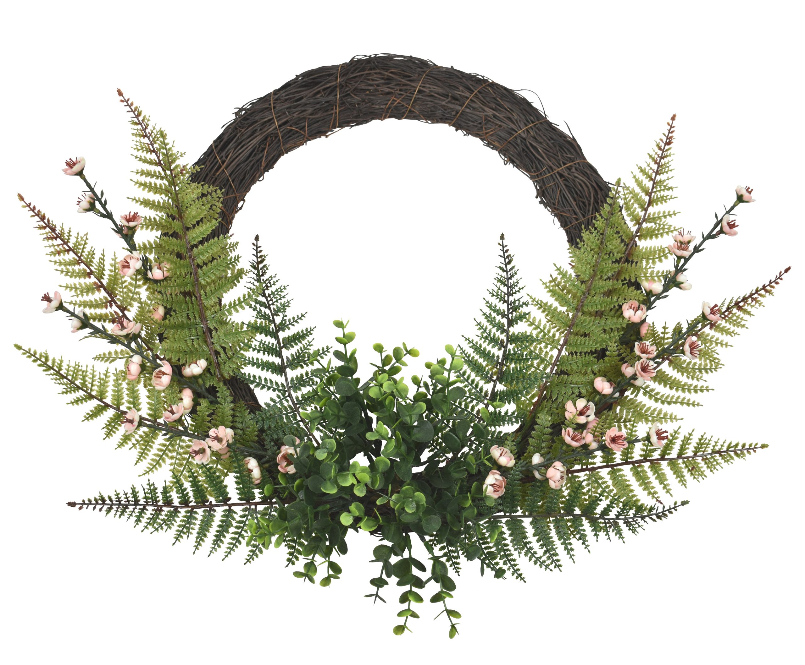 17″ UV Resistant Plastic Cherry Blossom Assorted Full Wreath w/48Lvs.