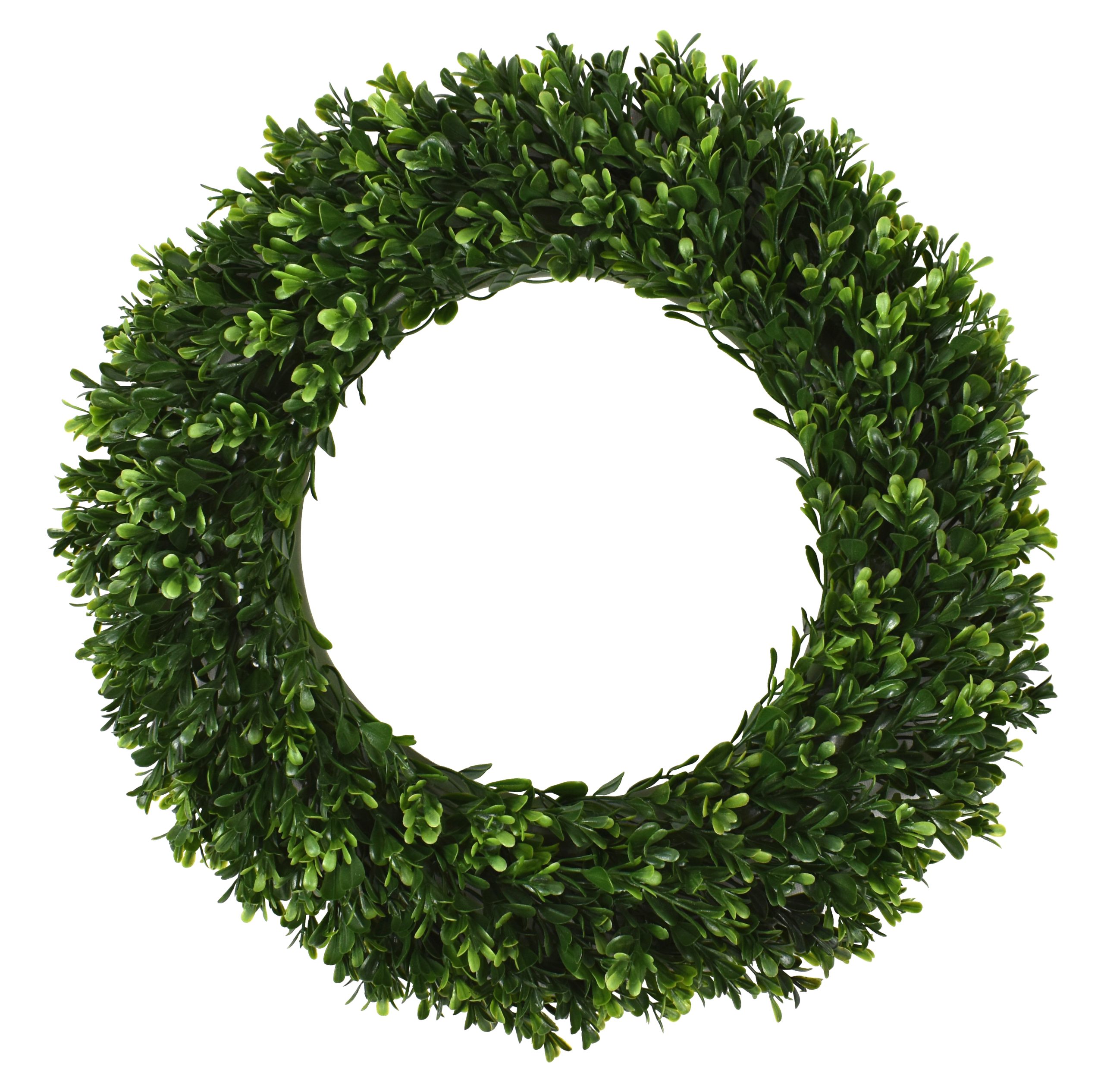 15.5″ UV Resistant Plastic New Boxwood Half Wreath w/140Lvs.