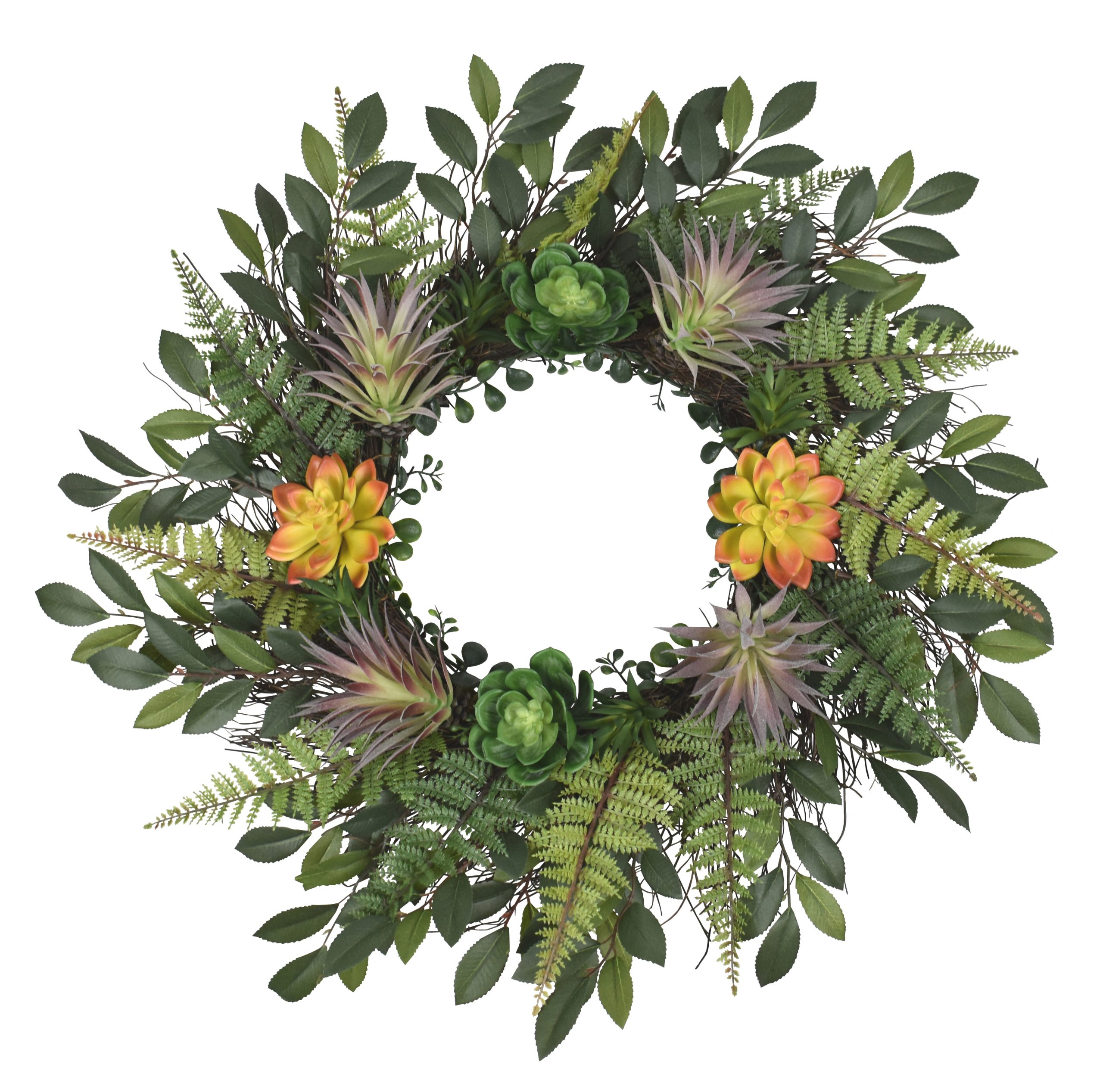 25″ UV Resistant Plastic Succulent Assorted Wreath w/196Lvs.