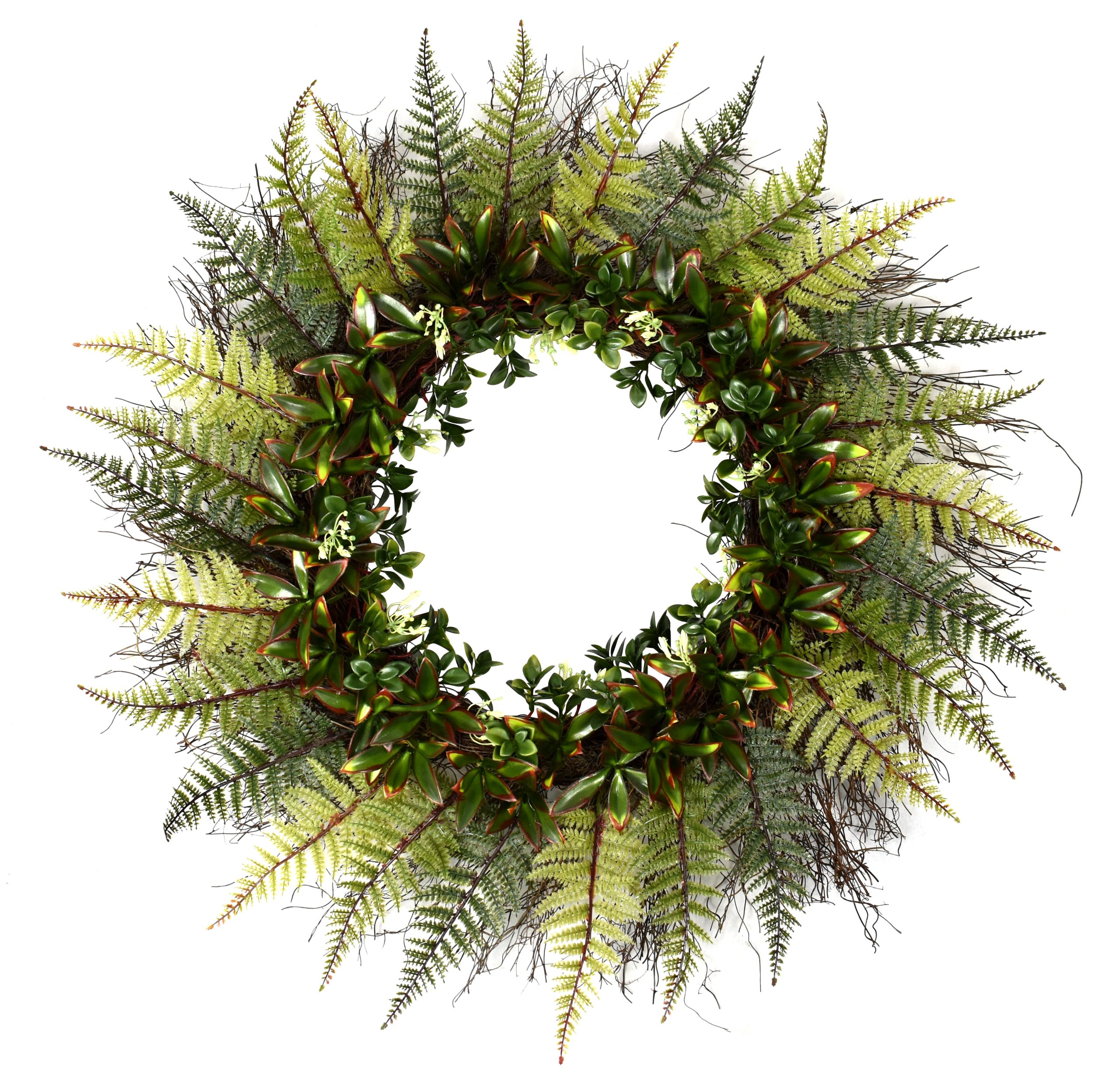 32″ UV Resistant Plastic Assorted Fern Wreath W/106Lvs.