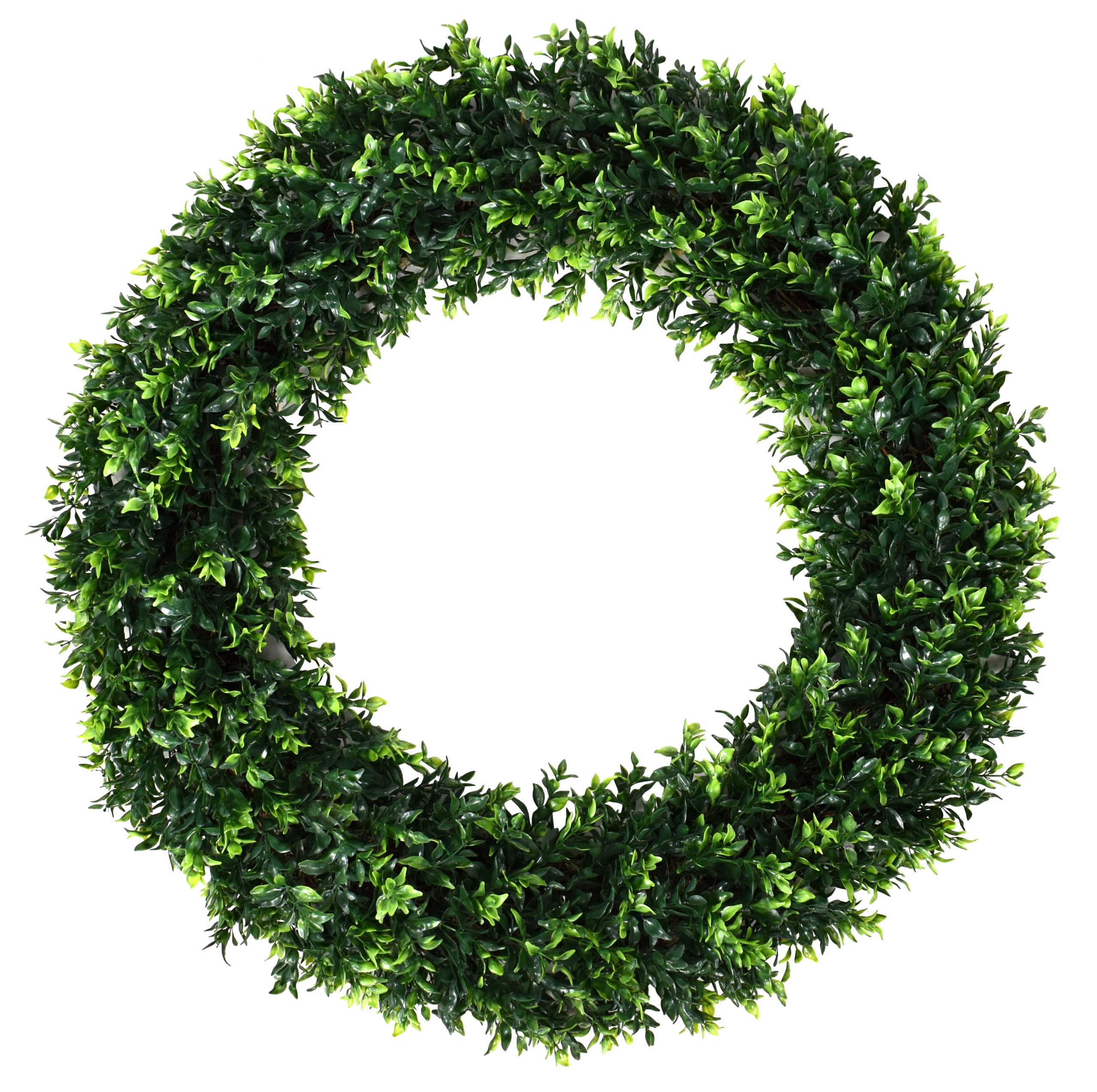 24″ UV Resistant Plastic Opal Basil Leaf Half Wreath W/375Lvs.