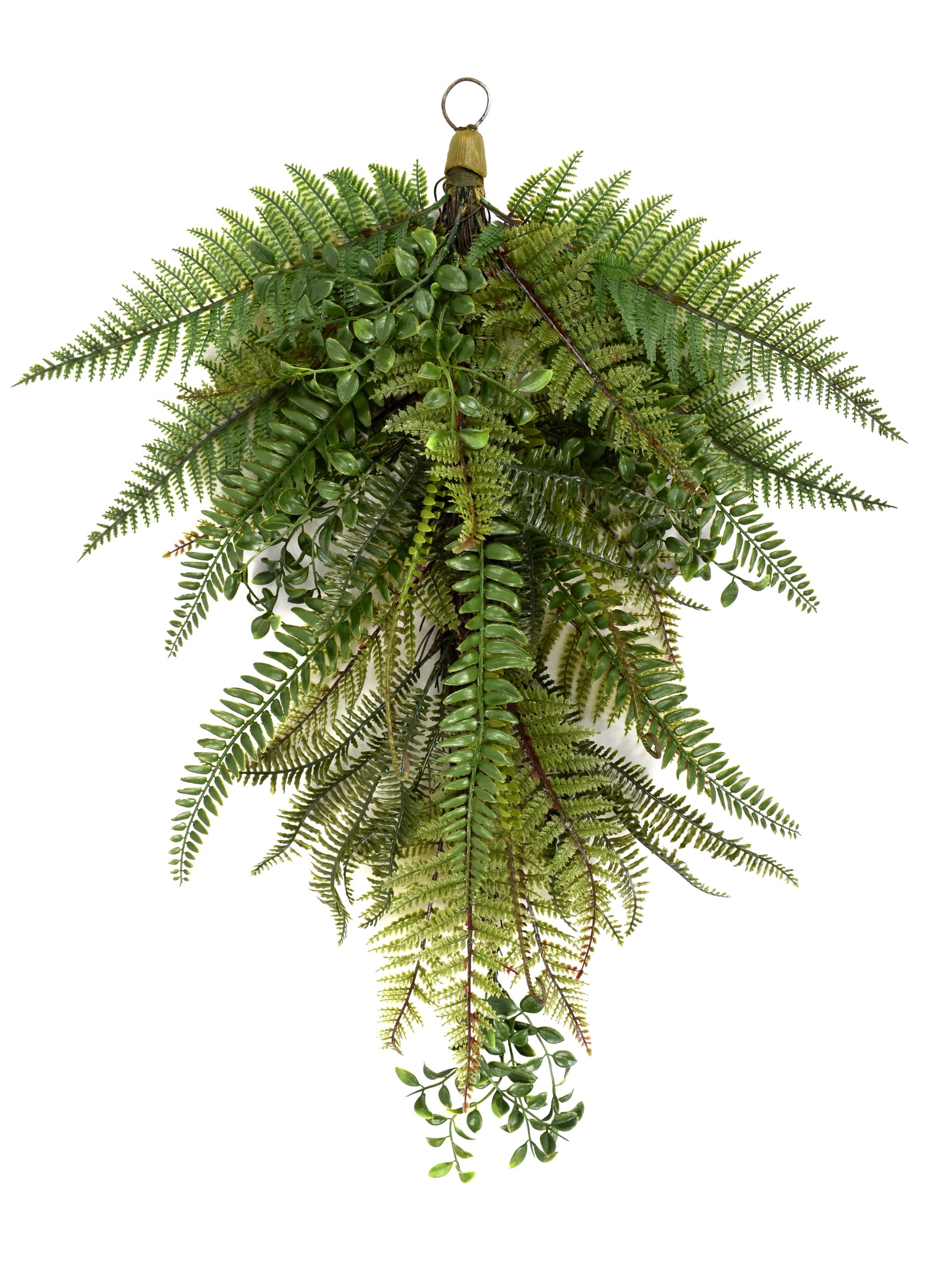 27.5″ UV Resistant Plastic Assorted Leather Fern Bush w/52Lvs.