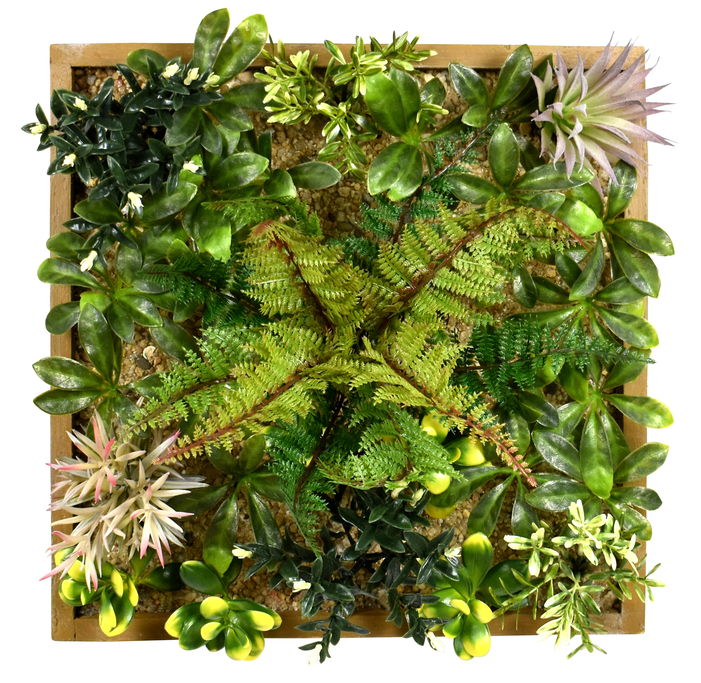 40CMx40CM UV Resistant Plastic Assorted wall panel w/75Lvs.w/18Flowers&Berries with wood hanging frame.