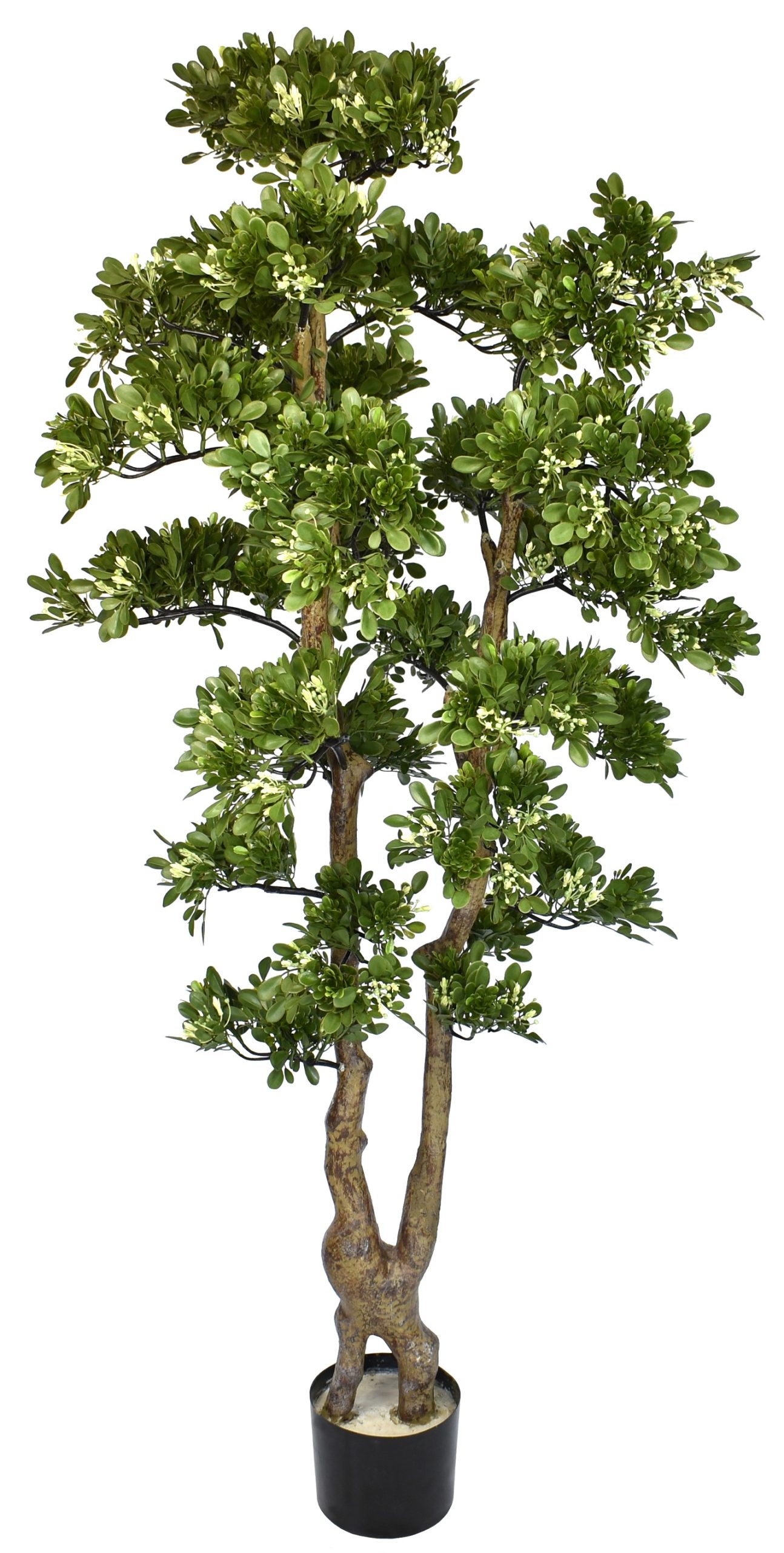 56″ UV Resistant Plastic Tea Leaf Tree x2 w/480Lvs.120Flowers.on Plastic Trunk fixed in pot