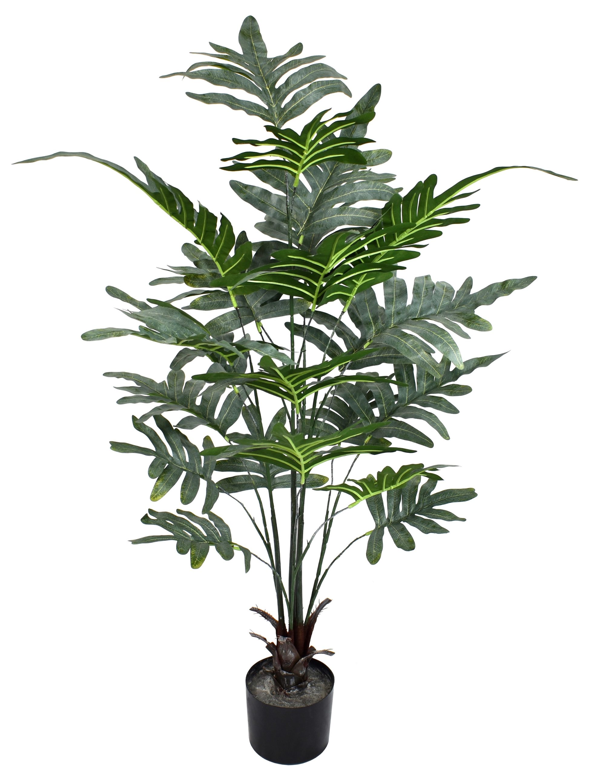 48″ UV Resistant Plastic Finger shape leaf Bush x7 w/23Lvs.on Plastic Trunk fixed in pot